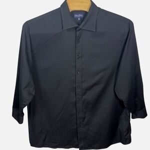 Sean John Dress Shirt Monochrome Black Pinstripe Fine Tailoring  19 35/36 Tall